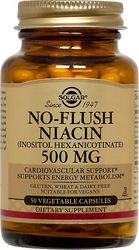 Solgar No-Flush Niasiini 500 mg (B3-vitamiini) Kasviskapselit, 50