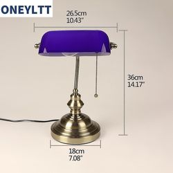 Sehrm Klassisk Vintage Simple Banker E27 bordlampe med bryter Grønn glass lampeskjerm retro skrivebordslys for soverom nattlampe studie Blå