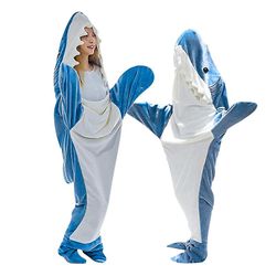 Bebetter Shark Sovsäck Shark Filt Hoodie Vuxen - Shark Onesie Vuxen Bärbar Filt - Shark Filt Supermjuk Mysig Flanell Hoodie Shark Slee blå S