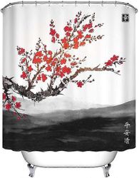 Itämainen Sakura Sakura Maisema Far Mountain Vedenpitävä Koristeellinen Polyesteri Kangas Kylpyhuone Suihku