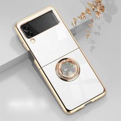 Samsung Galaxy Z FLIP 3 - Lyxigt Stilrent skal med ring stll Valkoinen White