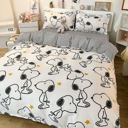 Fsu 3 / 4 stykke sett Kawaii Snoopy Cartoon Bomull Quilt Cover Sheet putevar Anime Komfortabel myk husholdning sengetøy Artikkel Gaver 3delt sett 1...