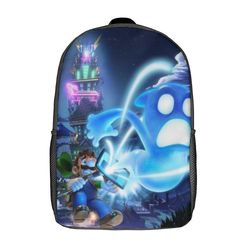 Luigi's Mansion School -reppu olkalaukku 17 tuuman rento päiväreppu opiskelijakirjalaukku kevyet kannettavan tietokoneen reput 16.1 X 11.8 X 4.5inches