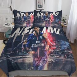 Kerota Neymar Jr 3D vuodevaatteet pussilakana tyynyliina, vetoketjusulkimella mikrokuitu 3 kpl sopii pojille ja tytöille Single135x200cm