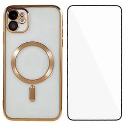iPhone 11 magneettikotelolle WANLONFENG Full Protection galvanoitu TPU-kuori karkaistulla lasilla