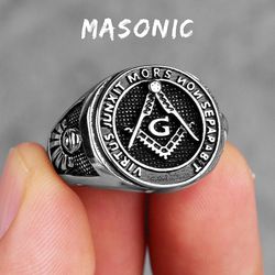 Bricks Masons Kompas og firkantet g frimurerisk ring R419-sølv 13