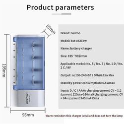 Beston batteri ladeetui 1/2/5/7/9v Nimh batteri 6 spor ledet multilader for Aa / aaa / c / d Type