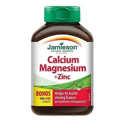Jamieson Vitamins Jamieson Vitamiinit Kalsium Magnesium + Sinkki Bonuskoko, 200 kapselia