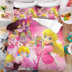 Super Mario Movie Quilt Cover Luigi Princess Peach Kids Sengetøy Set Gutter Jenter Dynetrekk Barn Soverom Sengetøy Putevar EU Enkelt-135x200cm Mari...