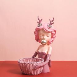 Harpiks Bubble Girl Figurins Desktop Cake Frukt Arrangør Home Decor Grey B Pink A