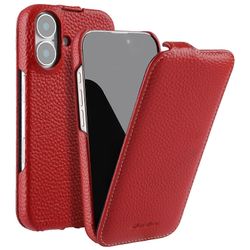 MELKCO iPhone 16: lle magneettikotelo pystysuoraan käännettävä aito lehmännahka + PC iskunkestävä kansi - punainen Monivärinen Red