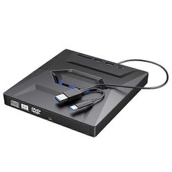 Ulkoinen DVD-CD-kirjoitin Poltin CD- ja DVD-soitin, tyyppi C / USB3.0 Ulkoinen DVD-CD-asema PC-kannettavalle Windows 11/10/8/7 musta