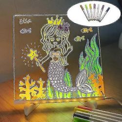 led-muistitaulu 7-värikynällä, hehkuva akryylikuivapyyhintätaulu led-valolla ja jalustalla, sytytä DIY-viestitaulupöytä valkotaulu tw S - 15x15CM