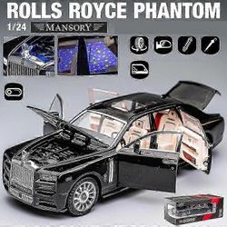 1/24 Rolls Royce Phantom Toy Car Model Painevalettu metalli Luxury Miniatyyri Pull Back Sound &; Light Door Openable Collection Gift Kid G Pimeä Ma...