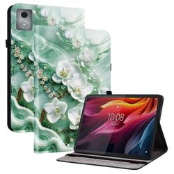 Lenovo Tab K11 Plus/M11 Plus -nahkakotelolle Kuvio painettu jalusta Tabletin kansi korttipaikoilla Monivärinen Jade Flower