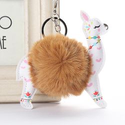 Dejlig Alpaca Blomstermotiver Key Chain Bag Vedhæng Bil kaffe