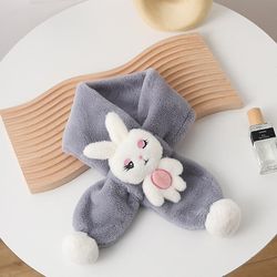 Børns Vinter fortykket Varm Cute Rabbit Cartoon Imitation Rex Rabbit Fur Plys Baby Bib for mænd og kvinder grå