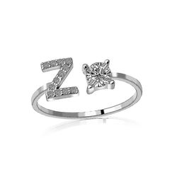 A-z Brev Guld Farve Metal Justerbar Åbning Ring, Initialer Navn Alphabet Hvid