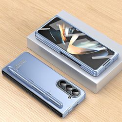 För Samsung Z Fold 5-fodral med S Pen & S Pen-hållare, inbyggt skärmskydd Galaxy Z Fold 5-fodral, blå