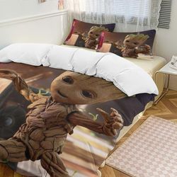 Vuodevaatteet Gs53 I Am Groot Down pussilakana Mikrokuituliina Vuodevaatteet Kevyt 3-osainen settiKevyt ja mukava SH53 Single135x200cm