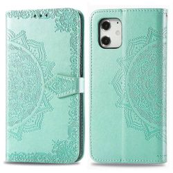 iPhone 12 mini Halfway Mandala Embossing Pattern Vaakasuora Flip Leather Case pidikkeellä ja korttipaikoilla sekä lompakko ja kaulanauha