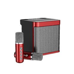 Kannettava karaokekone Bluetooth-yhteensopiva kaiutin, jossa on 2 johdoton mikrofoni
