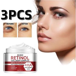 3 stk Retinol ansiktskrem med vitamin C fuktighetsgivende hyaluronsyre ansiktsfuktighetskrem natt og dag krem redusere fine linjer anti-aldring