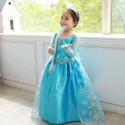 Barn Jenter Frossen Dronning Elsa Prinsesse Kjole Cosplay Kostyme Fest Fancy Kjole Blå Erme 6-7 Years