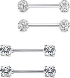 Ubiuo KATEA 2 paria 316L ruostumattomasta teräksestä valmistetut nännirenkaat tanko kristallipallo lävistys nänni CZ kielirenkaat 14G S