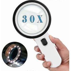 Valaistu suurennuslasi, suurennuslasi valolla, 30x taskusuurennuslasi iso 12 LED-suurennuslasia