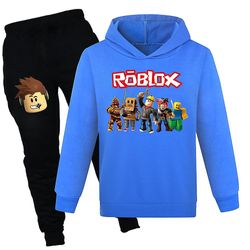 Tmall Barn Roblox Pullover Hoodies Och Sweatpants 2 Piece Outfit Set Gamer Jogging Tracksuit Sweatshirt Set För Pojkar Flickor Ålder 7-14 År Mörk b...