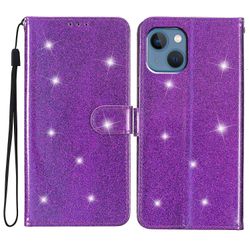 Foxdock Kompatibel med Iphone 14 Plus glitrende Glitter lommebokdeksel med kort Pocket Flip Cover Lilla