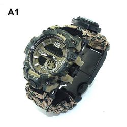 mickcara 7 in 1 Outdoor Survival Watch Taktinen Paracord rannekorukello kompassikaavin lämpömittari Paracord Whistle Camping Tools A1