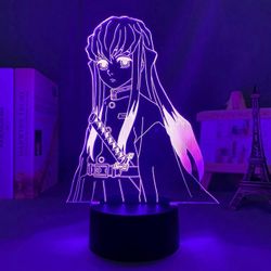 Demon Slayer Muichiro Tokito lamppu Anime 3D led lamppu yövalo illuusio valo lasten makuuhuoneen sisustusvalaistus lapsi joululahja sängyn vieressä...