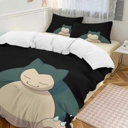o1268 Lakanat Snorlax sängyn pussilakana Hauska anime Cartoon Vuodevaatteet Se Kevyt3-osainen peitto Se, kotelot (1 pussilakana ja 2 tyynyliinaa) S...