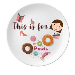 Doughnut Dessert Sweet Food Mønster Moder Dessert Plate Dekorative Porcelæn 8 tommer Dinner Home