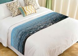 strand tema seng runner, dypblå havbølger seng løpere skjerf seng dekorasjon 50x240 cm