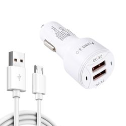 36W dobbelt Qc3.0 USB-biloplader + mikro-USB-kabel med mikro-USB-kabel Hvid