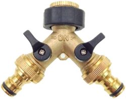 Linkrunning Messing 2-vejs Tap Connector Adapter Double Tap Garden Tap Adapter med individuelle tænd / sluk-ventiler til hjemmet Køkken Have udendørs