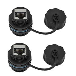 2PCS RJ45 paneelikiinnitysliitin, IP68 suojattu teollisuuspaneelikiinnitys Ethernet LAN -liitin CAT6 / CAT5E / CAT5: lle Musta