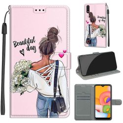 Foxdock Etui til Samsung Galaxy A01 Flower and Girl magnetisk mobildæksel