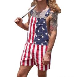 Par Denim Jumpsuit Amerikansk flag Overalls Mænds Og Kvinders Bib Overall Shorts XL