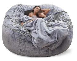 Lazy Sofa Bean Bag Kunstig pels Bean Bag Bean Sofa (135cm * 65cm, snø grå) Junmai