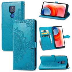 Etui til Motorola Moto G Play 2021 Cover Læder tegnebog Cover Prægning Mandala Magnetisk Flip Protection Stødsikker - Blå