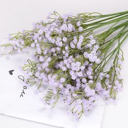 Linkrunning 6 kunstige gypsophila blomster, brudebryllup dekoration håndholdte buketter, trekantede gypsophila kunstige blomster (lys lilla)
