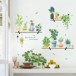 Klistremerker 110 * 100cm hyller Nature grønne tropiske planter Potteblader PVC Wall Stickers Avtagbare PVC Wall Decals Art Dekorasjoner Dekor For ...