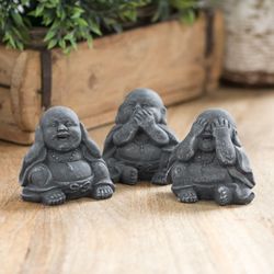 Sett med 3 små vise Buddha figurer Ornamenter Statuer Se Snakk Hør ingen ondskap