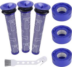 6-paknings vakuumfilterutskiftingssett for Dyson V7, V8 Animal og V8 Absolutt trådløs vakuum,3 etter filter, 3 forfilter, kompatibel med Dyson V8+, V