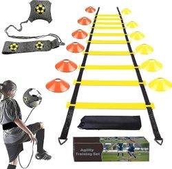 Fodbold Speed Agility træningssæt, Agility Ladder, 12 Sports Kegler Og Fodbold Kick Trainer, Fodbold Træningsudstyr Fodarbejde Øvelser til børn A