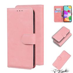 Samsung Galaxy A41 Skin Feel Pure Color Flip Leather -puhelinkotelo Vaaleanpunainen